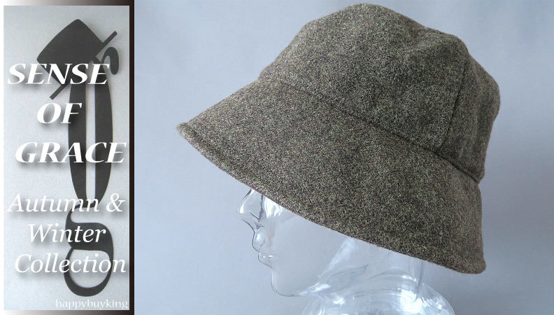 graceグレース★QINNウール混バケットハット【D.KH】新品 定価¥3900 サイズ調節可能 男女兼用 UV99%CUT センスオブグレース拍卖