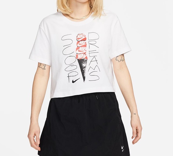 NIKE NSW OC S/S クロップ Tシャツ アイスクリーム 白 XL ナイキ ルーズフィット ショート丈 Tee シューズBOX柄 レディース FB8110-100拍卖