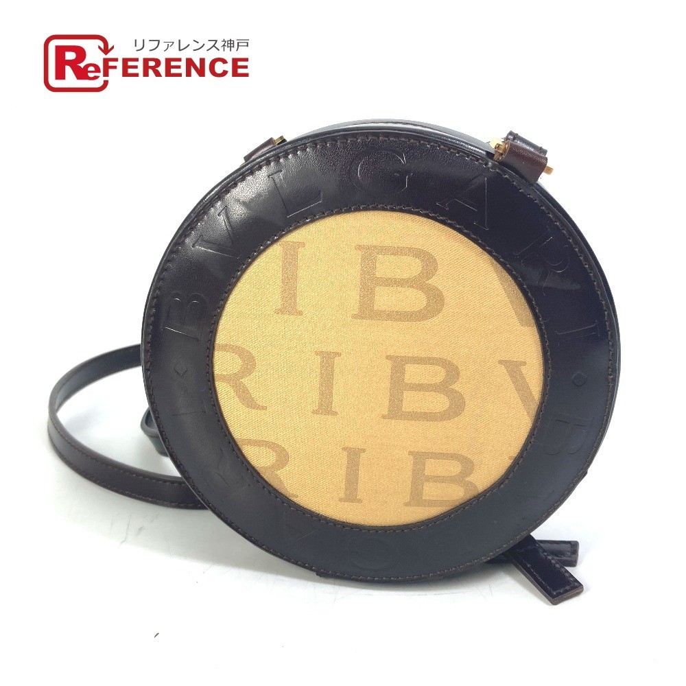 BVLGARI ブルガリ ロゴマニア ポシェット ラウンド カバン ショルダーバッグ キャンバス/レザー ブラウン レディース【中古】拍卖