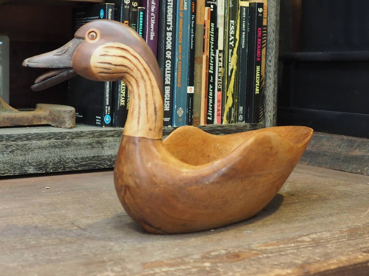 【アメリカンアンティーク木製カモの器】古道具キッチン骨董インテリア食器カフェbarテーブルサラダボウル無垢材インダストリアル拍卖