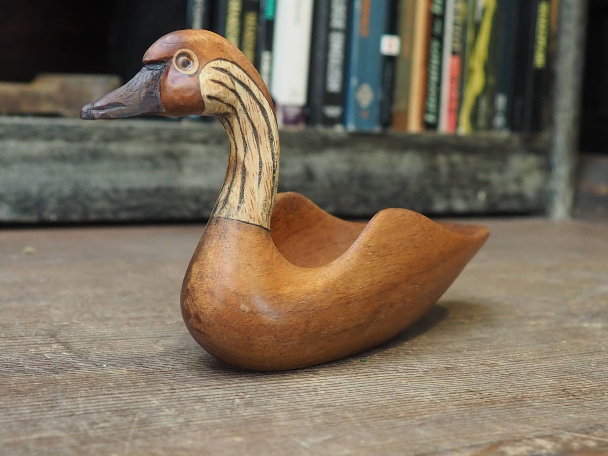 【アメリカンアンティーク木製仔カモの器】古道具キッチン骨董インテリア食器カフェbarテーブルサラダボウル無垢材インダストリアル拍卖