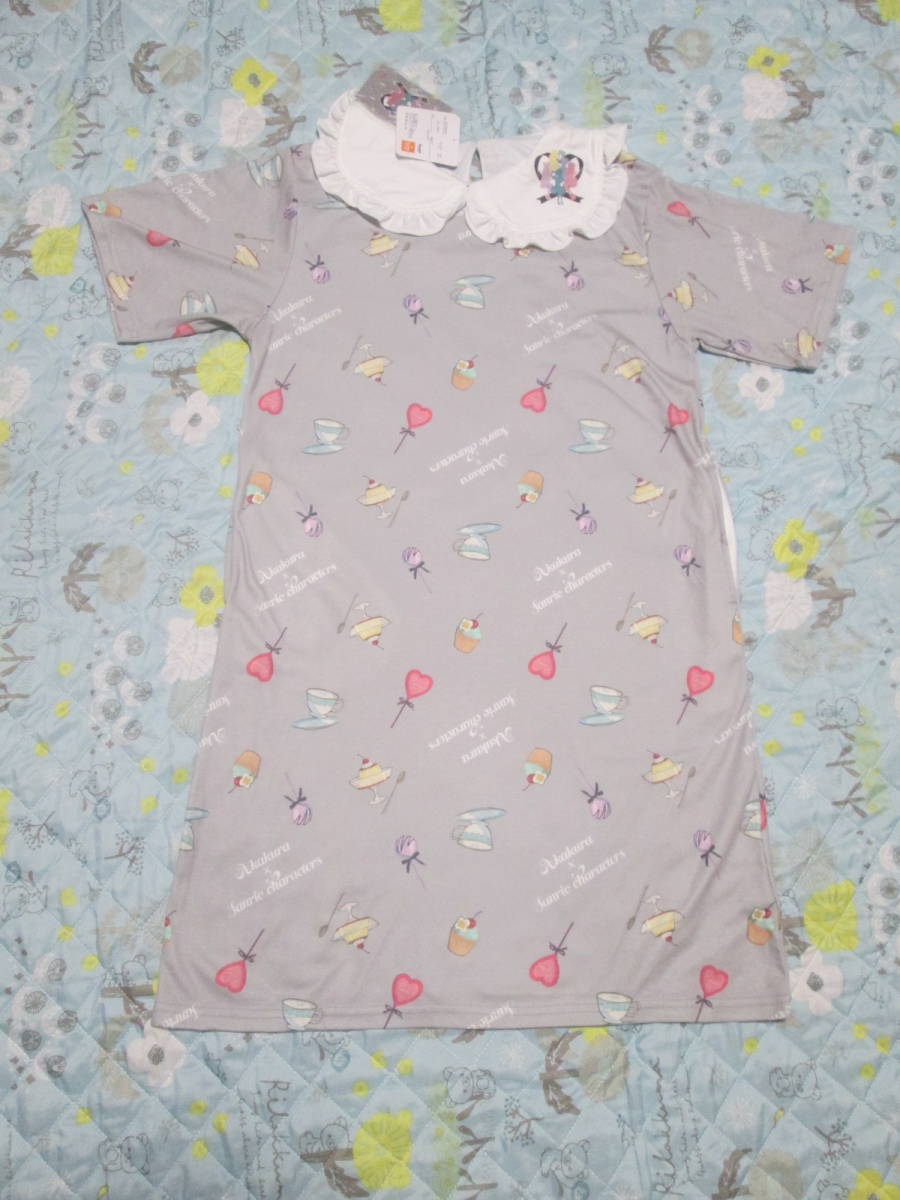 〇。゜〇新品♪Akakura×Sanrio characters ステッカーつき 半袖ワンピース L グレー 〇゜。〇拍卖