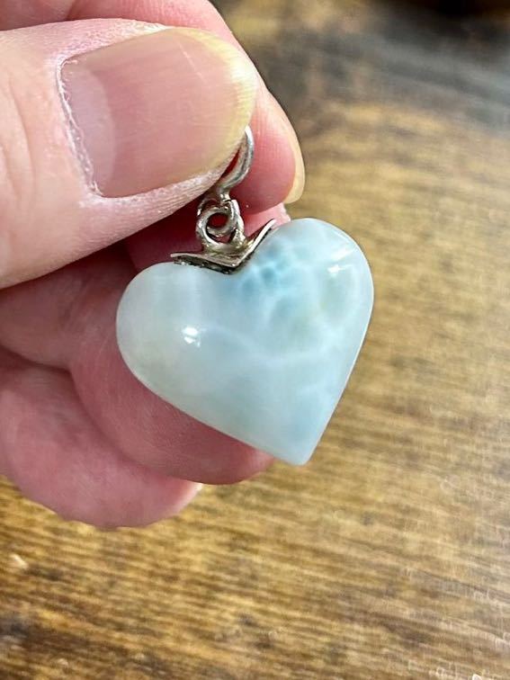 ■ 模様が綺麗 ラリマー ペンダントトップ アイスブルー&ホワイト ハート★天然石 ドミニカ産 ☆。.:*・゜拍卖
