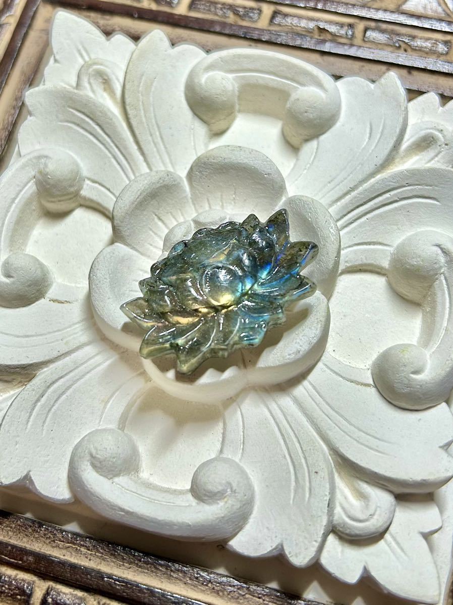 ■ ロータス ラブラドライト 蓮花 天然石パーツ 貫通穴あり ☆。.:*・゜拍卖