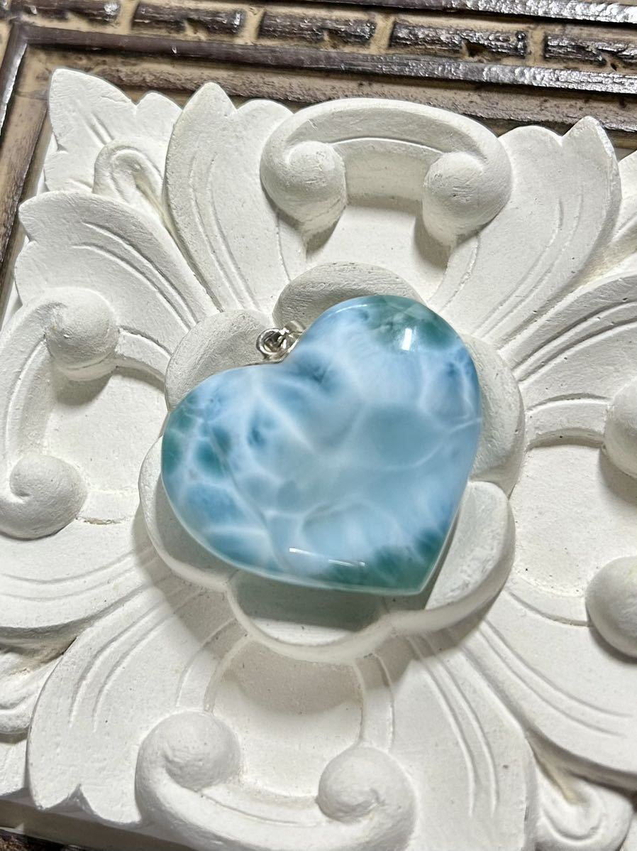 ■ 希少 綺麗な模様 オレンジ色 ラリマー ハート ペンダントトップ 天然石 ドミニカ産 ☆。.:*・゜拍卖