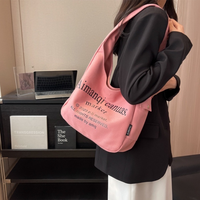 送料無料★即納 新品 英字 帆布ホーボバッグ キャンバス 肩掛け ショルダー トート 帆布 レディース★ピンク拍卖