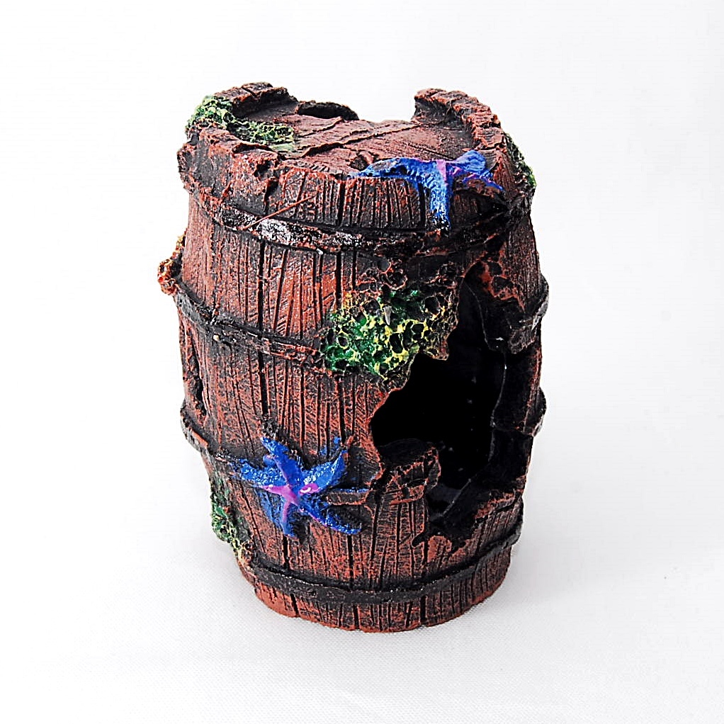 【送料一律390円】 水槽用 装飾 オーナメント 樽 シングル オブジェ アクアリウム テラリウム バレル 魚 熱帯魚 隠れ家 置物 模型 水槽飾り拍卖