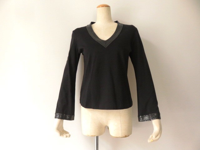 ■新品同様 上質美品 ルック【JUNKO SHIMADA】高級 カットソー スパンコール【2】 送料185円 黒 ブラック w167拍卖