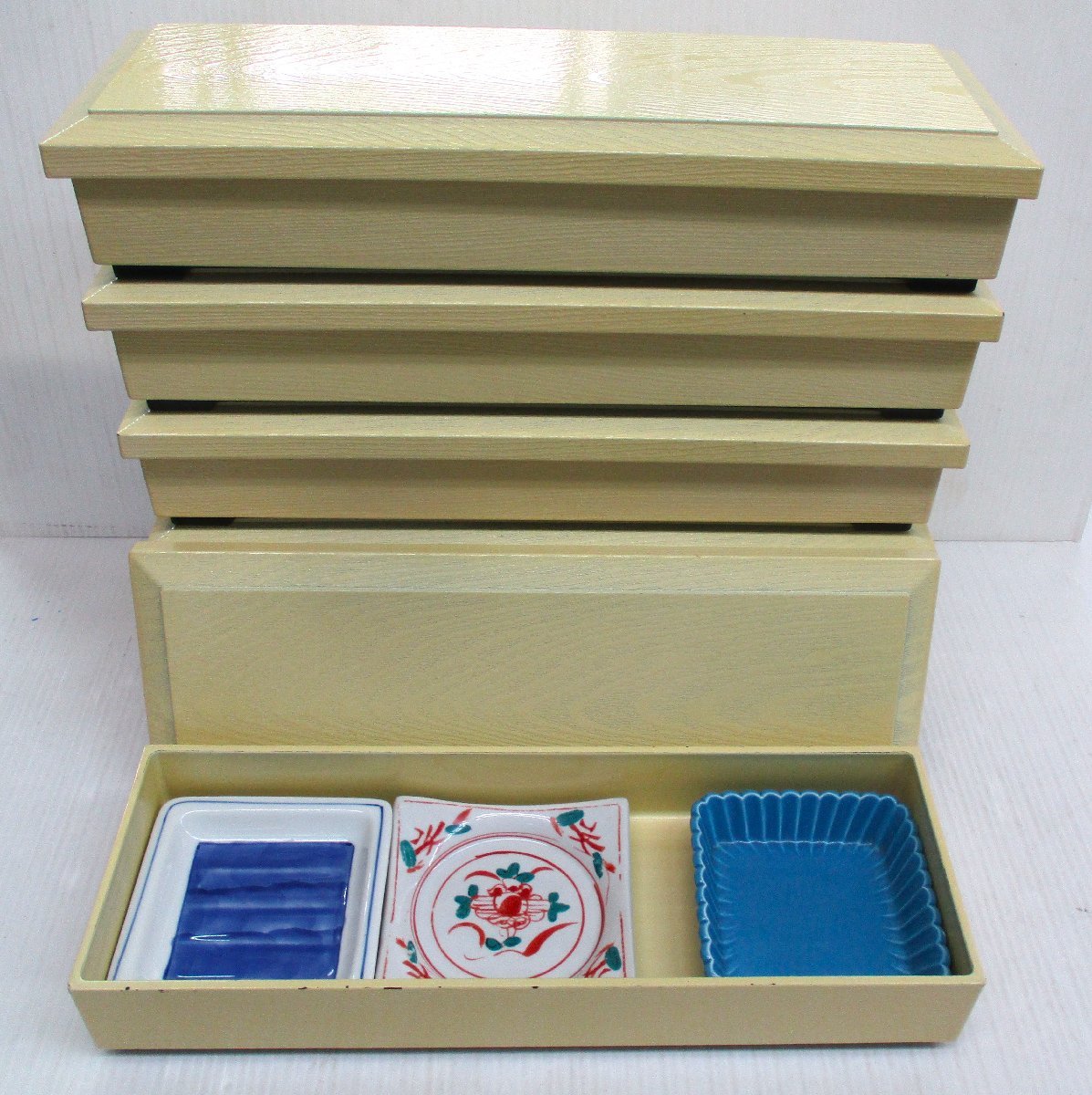 ★ 94615 長手弁当箱 6個揃え 小皿② 小鉢①付 36.2~37.4x12.5~13.7x5.5~6.2cm 中古 ★拍卖