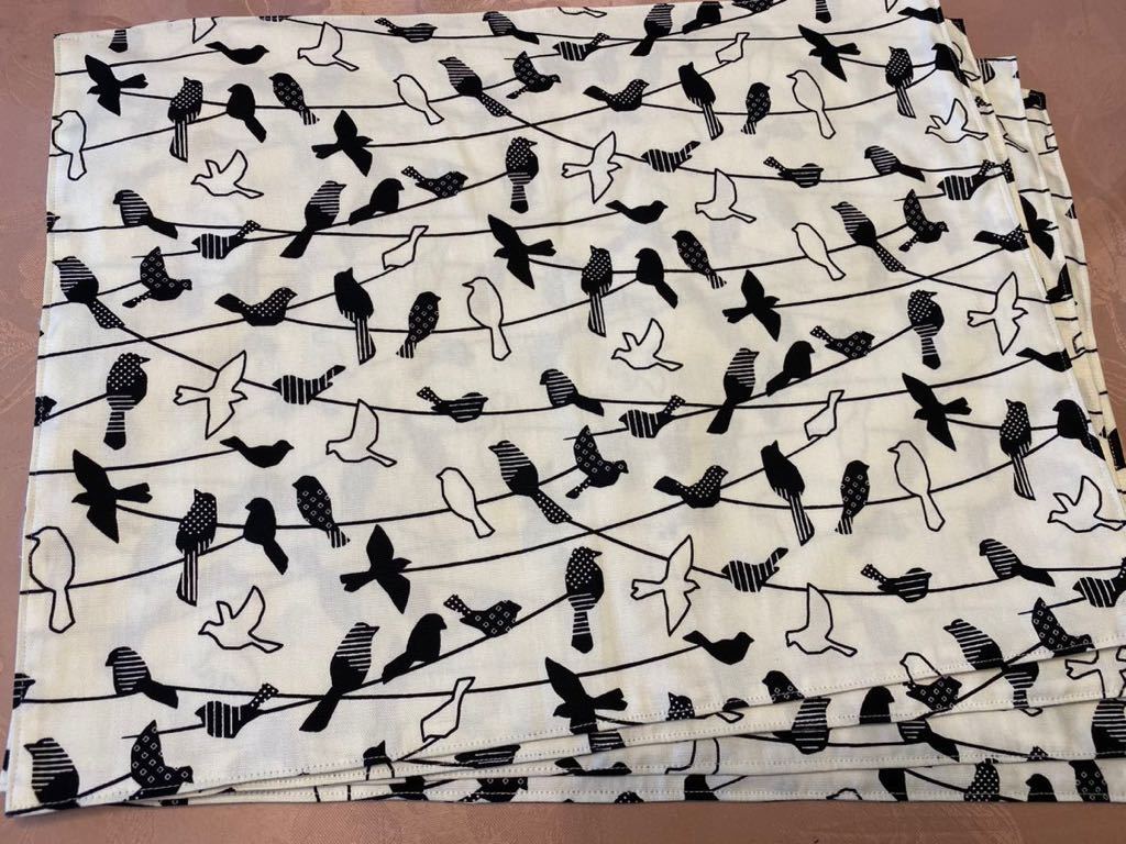 裏付ランチョンマット ハンドメイド 35x45 4枚組 白色 鳥柄拍卖