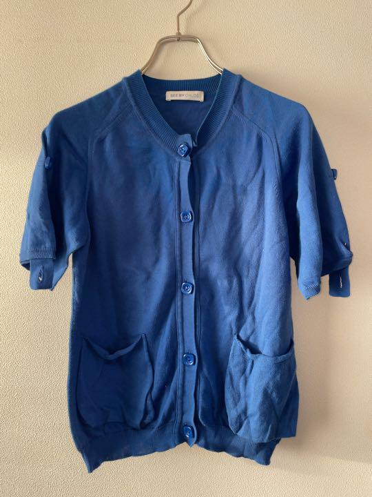 SEE BY CHLOE シーバイクロエ 半袖 ニット ブルー 青 前ボタン拍卖