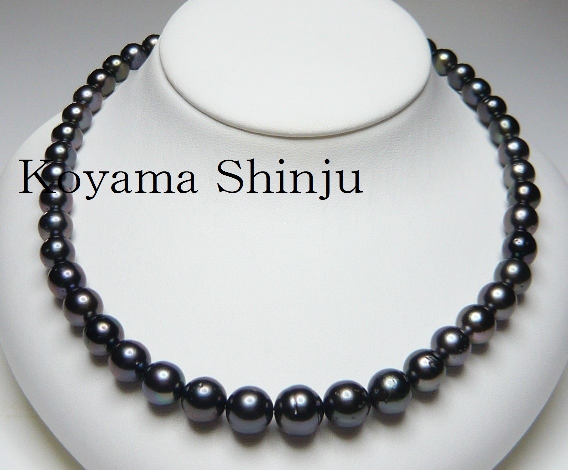 ★小山真珠★即買特価!送料無料!絶品カラー!8.0mmX10.9mm黒蝶真珠パールネックレスnt39拍卖