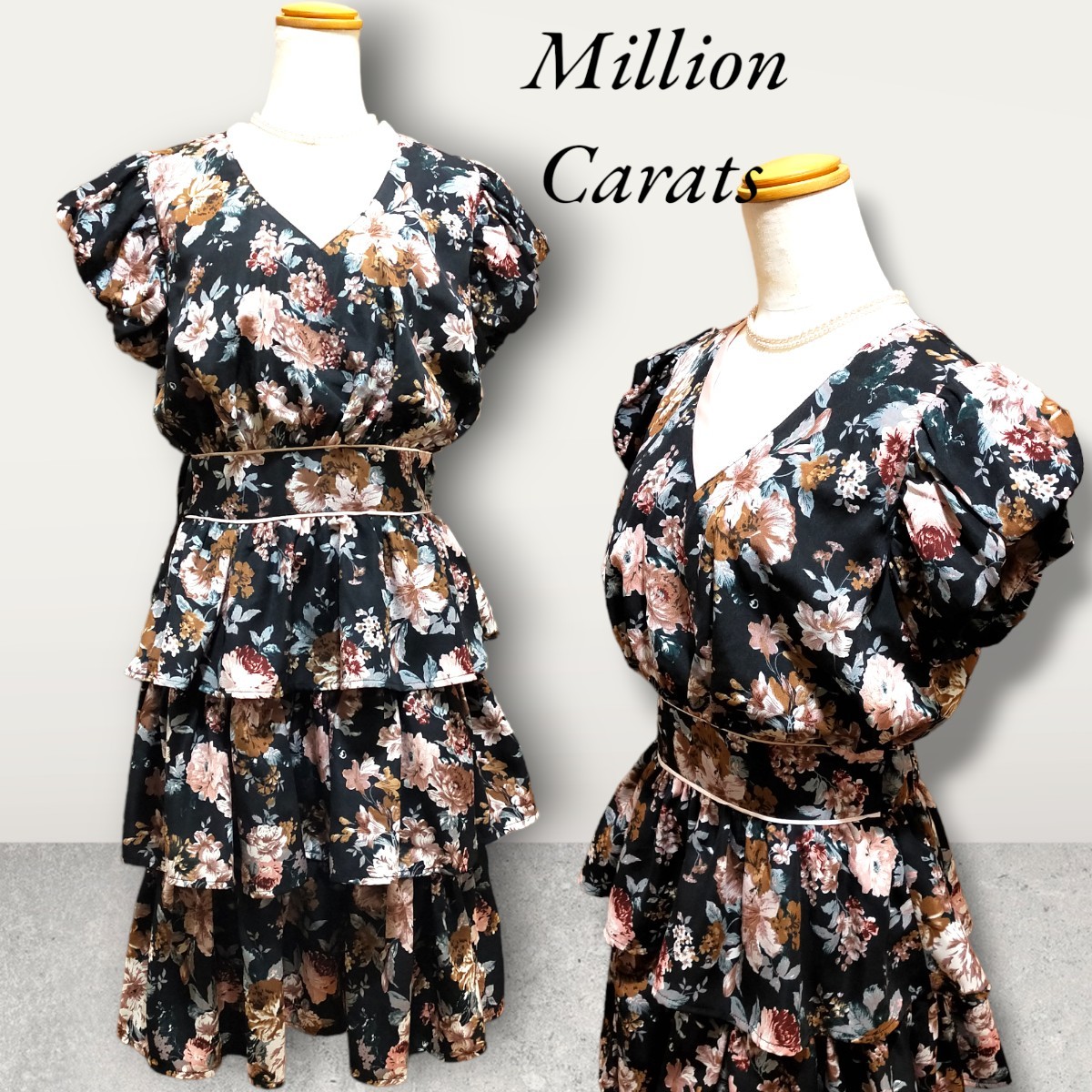 Million Carats パーティドレス ワンピース ウエスト70〜76cm 総柄 フリルワンピース拍卖