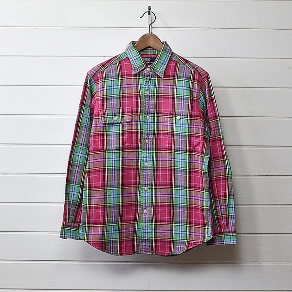 polo ralph lauren ポロ ラルフローレン チェック ダンガリー ワークシャツ エルボーパッチ L|23h2863拍卖