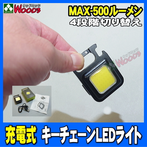 直視絶対禁止 500ルーメン USB充電 キーチェーン LEDライト (メール便 送料無料) LEDキーホルダー カナビラ マグネット付拍卖