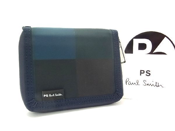 ■新品■未使用■ PS Paul Smith ピーエスポールスミス ナイロン ラウンドファスナー 財布 ウォレット メンズ ネイビー系 BG1594拍卖