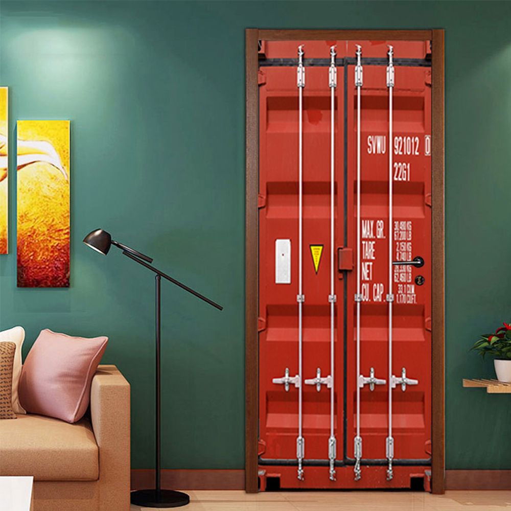 A1976 ドア 扉 ステッカー シール 取付 簡単 防水 ビニール 壁紙 DIY 部屋 ウォール 窓 フェイク 鉄 コンテナ 車 トラック 77*200cm【赤】拍卖