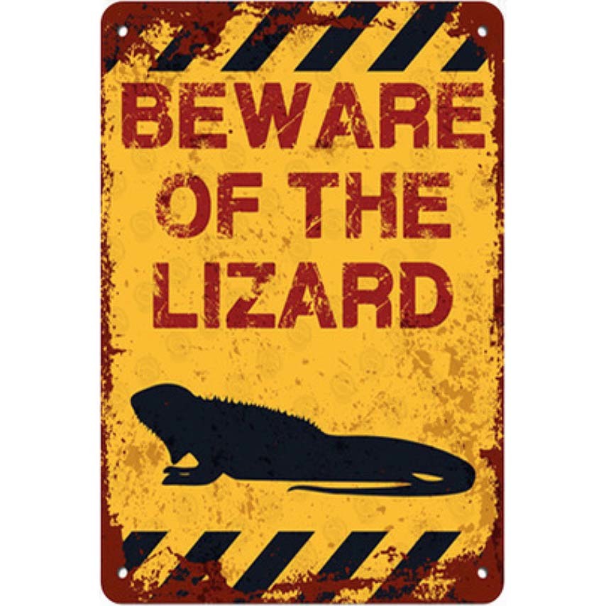 A658 メタル サイン 金属 製 ブリキ 看板 プレート 警告 注意 危険 防犯 動物 ペット 爬虫類 LIZARD トカゲ とかげ【1109拍卖
