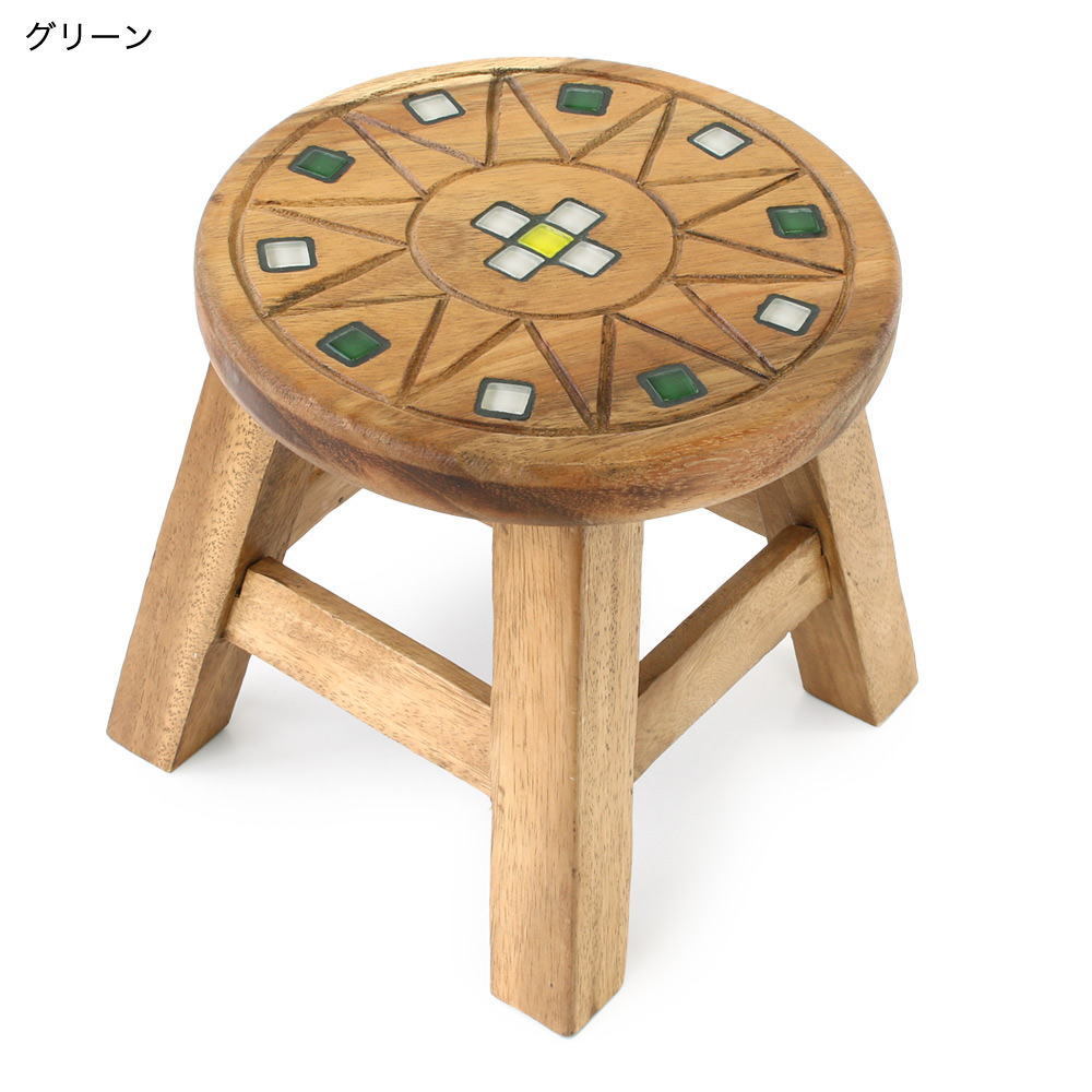 手作り 木製ウッドスツール ロータイプ クリスタルグリーン 0042拍卖