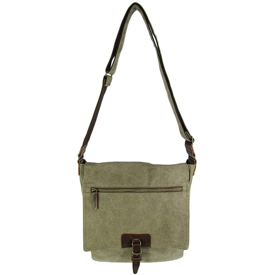 新品<sale>ヴィンテージ感あるデザイン!しっかり丈夫な帆布工房メンズショルダーバッグ/カーキ◆革付属、斜め掛け、男性用カジュアル拍卖