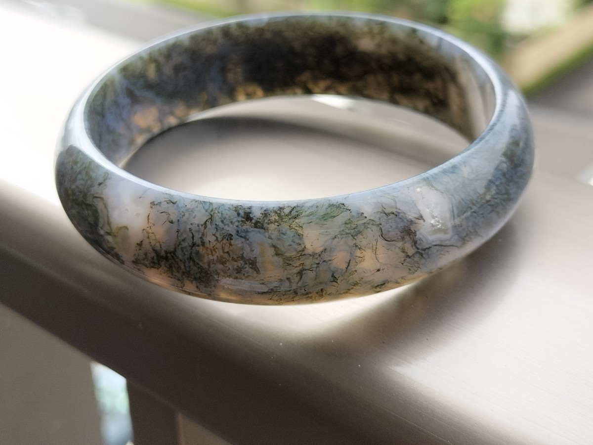 天然石  上品モスアゲート 水草瑪瑙 59mm バングル拍卖