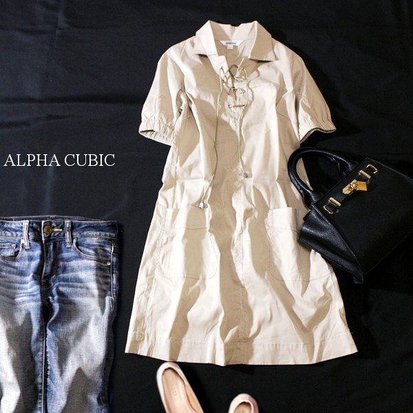 ☆☆ 美品 ALPHA CUBIC アルファキュービック ☆☆ 大人可愛い コットンストレッチ チュニック 9AR 春 夏 23B06拍卖