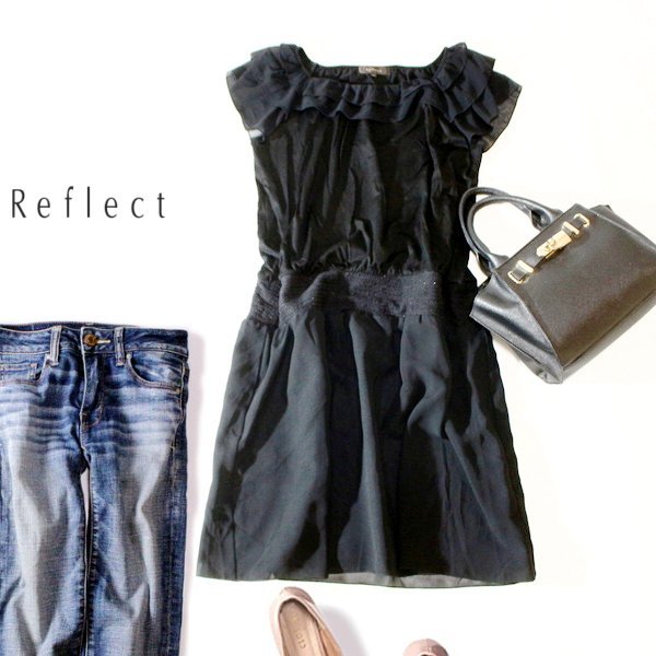 ☆☆ 美品 (株)ワールド REFLECT リフレクト ☆☆ ストレッチ切り替え シフォン ワンピース 9号 M 春 夏 23B08拍卖
