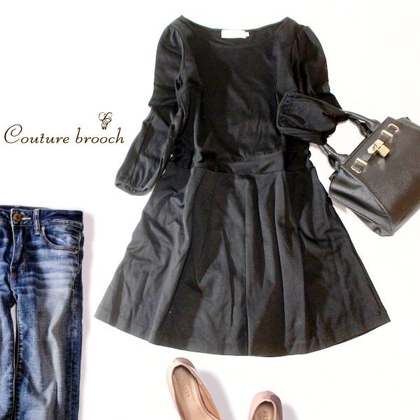 ☆☆ 美品 (株)ワールド Couture Brooch クチュールブローチ ☆☆ 大人可愛い ジャージーストレッチ ワンピース 36号 S 春 秋 合服 23B09拍卖