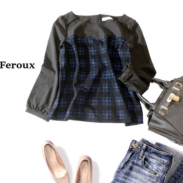 ☆☆ 美品 オンワード樫山 Feroux フェルゥ ☆☆ 異素材切り替え ストレッチ スーツ生地 プルオーバー 2号 M 秋 合服 23C09拍卖