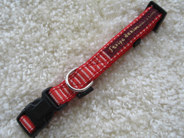 ★同梱お得★小型首輪-№52・ボーダーデニム・レッド♪拍卖