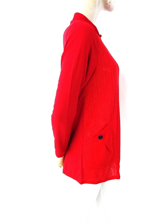 Charmante レッド M~Lサイズ ニットソー チュニック 長袖 ポリエステル95%,ポリウレタン5% 新品 拍卖