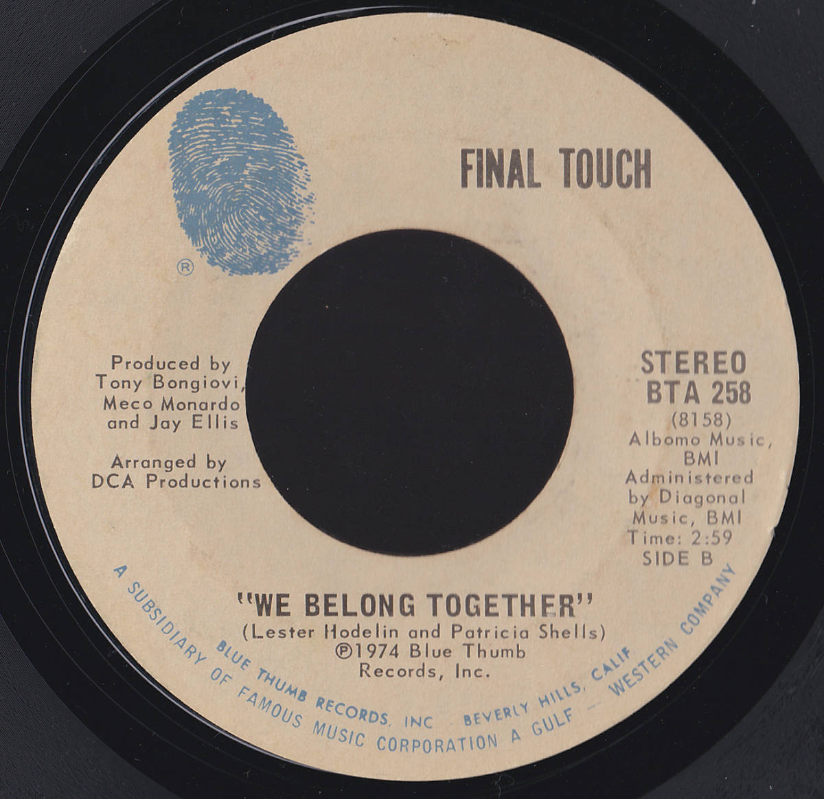ソウル7inch・45★FINAL TOUCH / It’s spinning love / We belong together★Blue thumb★拍卖