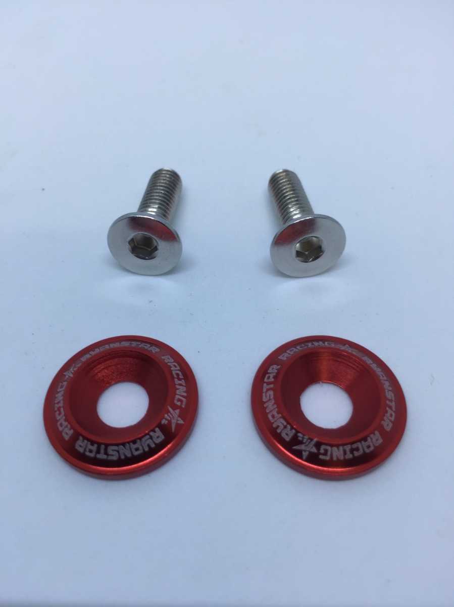 送料無料!!RYAN STAR RACING ナンバーボルト・ナットセット メタリックレッド 2個セット バイクに最適です拍卖
