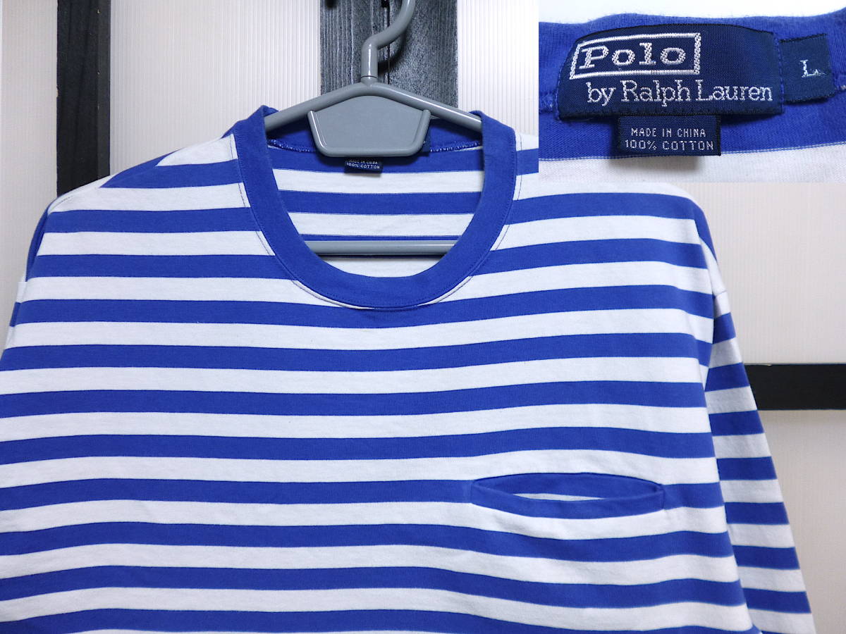 90s ラルフローレン 裾ポニー ボーダー ポケット付き ロング Tシャツ / 90年代 RALPH LAUREN ロンT ポケ付き スソ Vintage ビンテージ拍卖