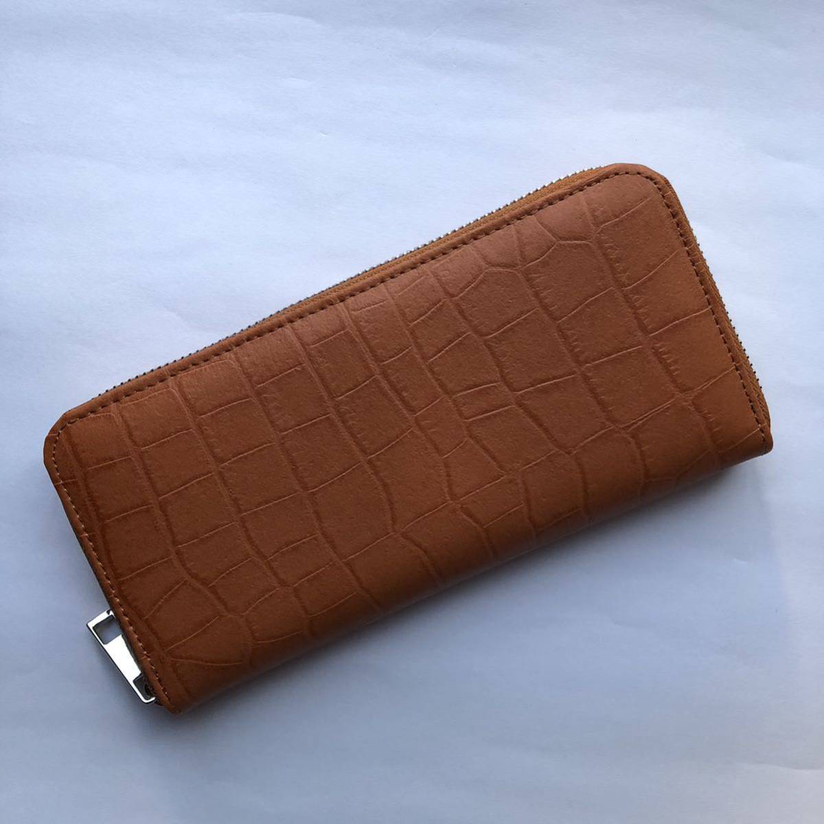 長財布 財布 サイフ LUCIANO VALENTINO ルチアーノ バレンチノ クロコ型押し 天然皮革 牛革 キャメル ラウンドファスナー拍卖