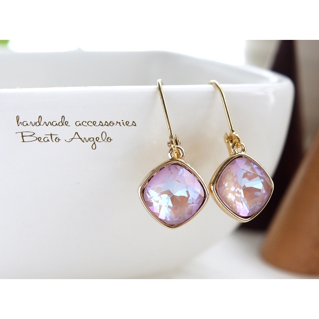 ◇◇+angelo+スワロフスキー 4470のピアス(p-043) Cダスティピンクディライト G 一粒 フレンチフック拍卖