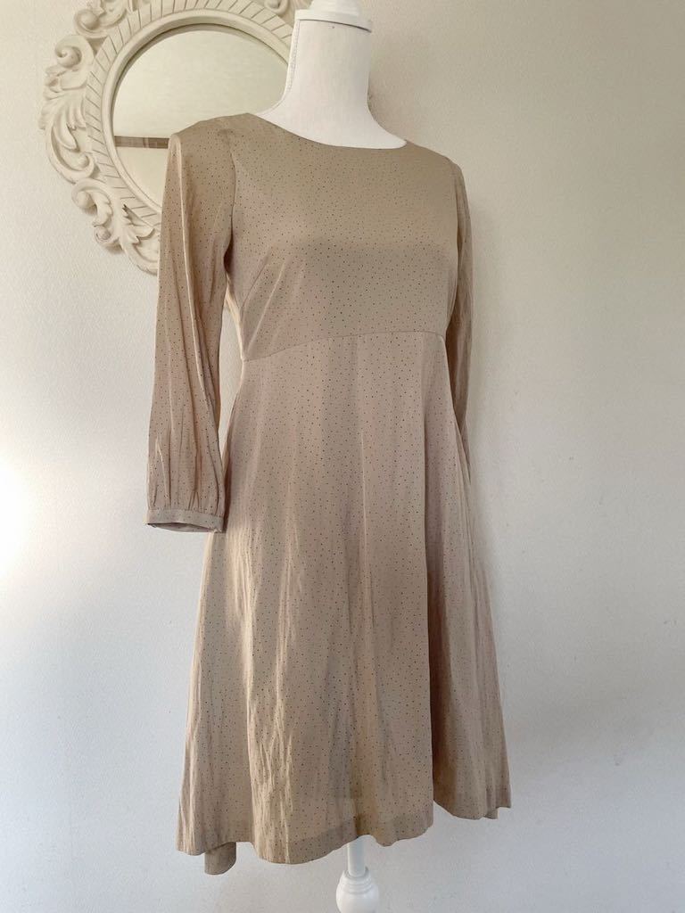 新品タグ LAPIS LUCE PER BEAMS ラピスルーチェパービームス ドット柄 ワンピース ベージュ 高級 ドレス フォーマル結婚式パーティー拍卖
