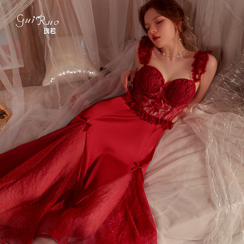 新入荷 ワンピースレディース 20代30代40代 着心地抜群 sexy 素敵 ロング丈 レース red拍卖