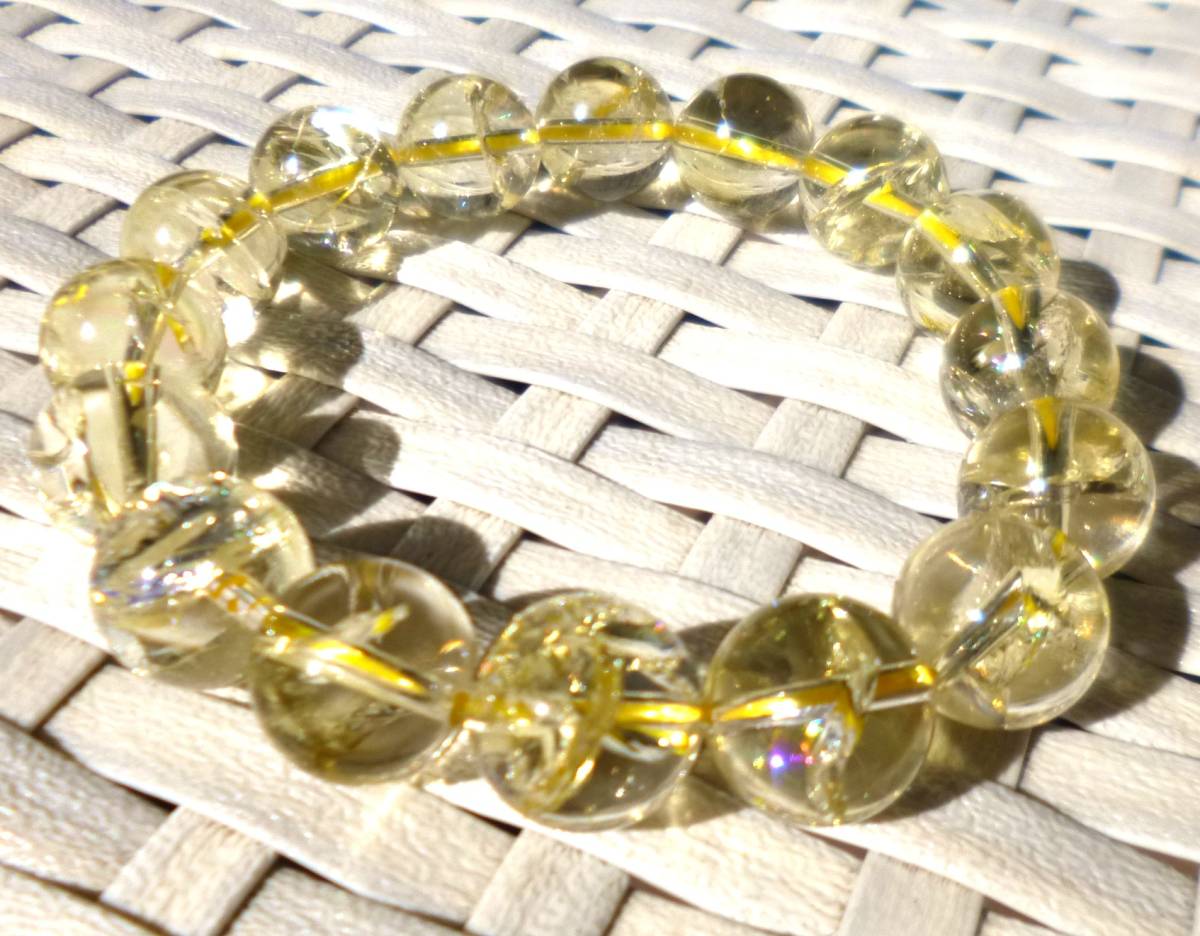 ☆素晴らしい輝き☆太陽エナジー☆バイタリティ☆疲労回復☆ヒーリング☆レインボーアイリス☆レモンクォーツ☆大珠12.5mm☆16cm拍卖