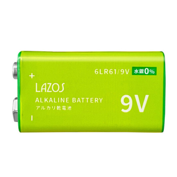 9V形 角電池 アルカリ乾電池 006P Lazos/0445x6個セット/卸/送料無料メール便拍卖