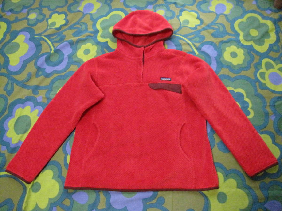 patagonia パタゴニア モコモコ フリース フード付 アウター レッド レディースL USEDキレイ スナップT アウトドア キャンプ拍卖
