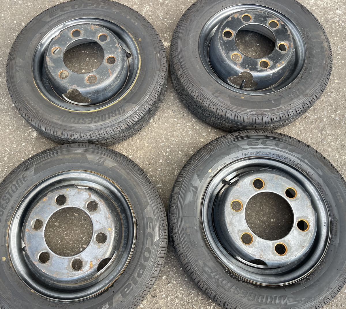 145/80R13 BS R710 2021年製 13×4J 6穴 ボルト穴径29 ハブ径133 4本セット拍卖