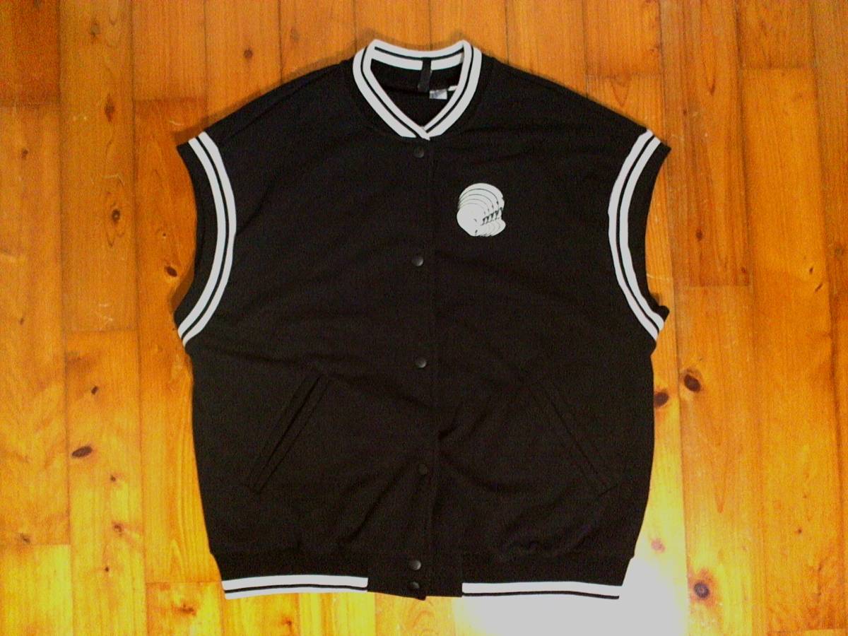 ☆エイチ&エム×キャスパー【H&M×CASPER】スウェット ショートスリーブ スタジャン ノースリーブ ベスト M 黒 ブラック 刺繍 パイルロゴ拍卖