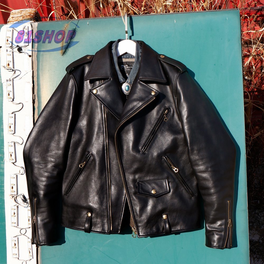 「81SHOP」 レザージャケット レトロ 革ジャン カウハイド 本革 アメカジ 牛革 1.4mm バイクレザー メンズファッション拍卖