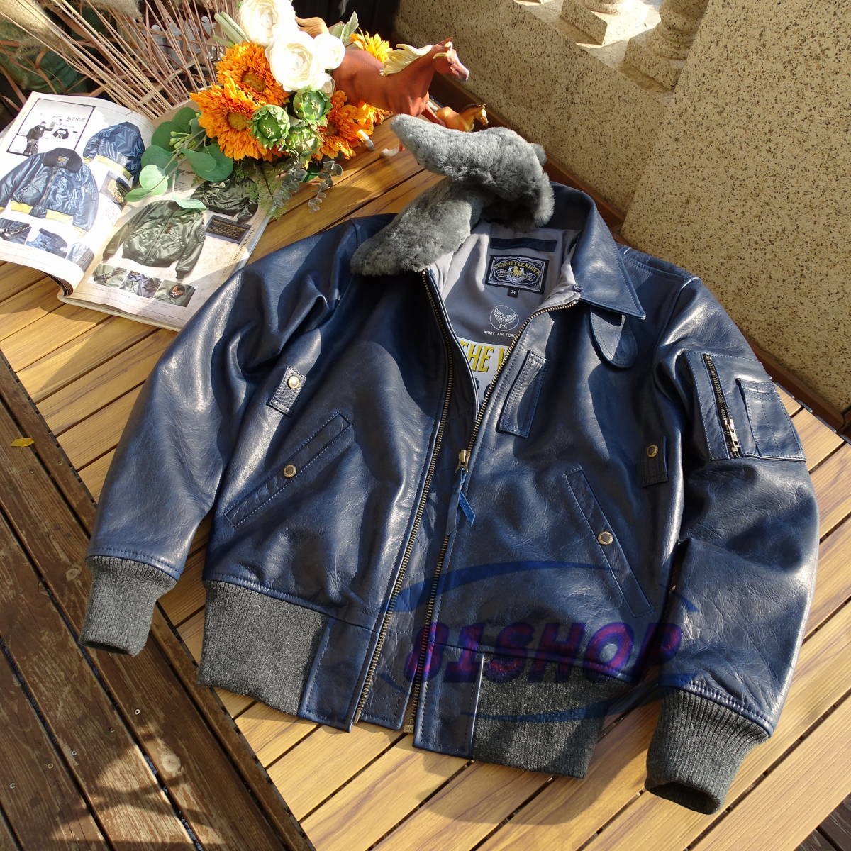 「81SHOP」フライトジャケット 本革 メンズ ウール 襟取り外し可能 馬革 ホースハイド 革ジャン拍卖