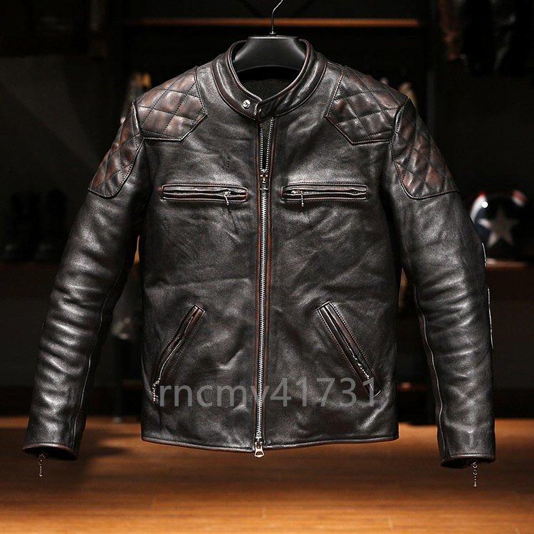 「81SHOP」アメカジ 本革 馬革 ユーズド加工 茶芯ホースハイド 1.4mm ライダースジャケット 革ジャン拍卖