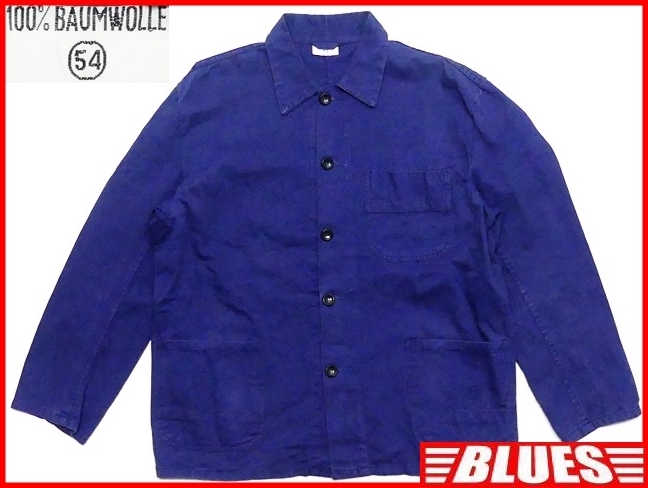 即決★ドイツ製★メンズM位 ビンテージ古着 ワークジャケット 54サイズ 紺 ネイビー 80s ステンカラーコート拍卖
