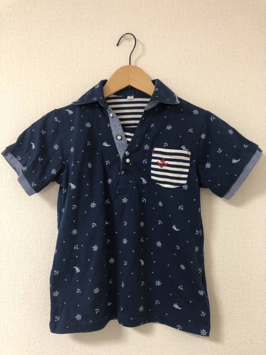 マリン柄 半袖 ポロシャツ 130センチ拍卖