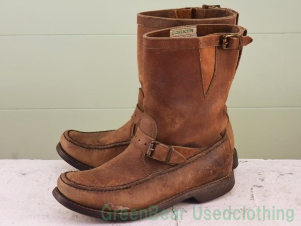 X176◆USA製 GOKEYS ビンテージ スネークブーツ(ワークブーツ) カッコイイ 良い味 茶 ブラウン メンズ 26.5cmくらい拍卖