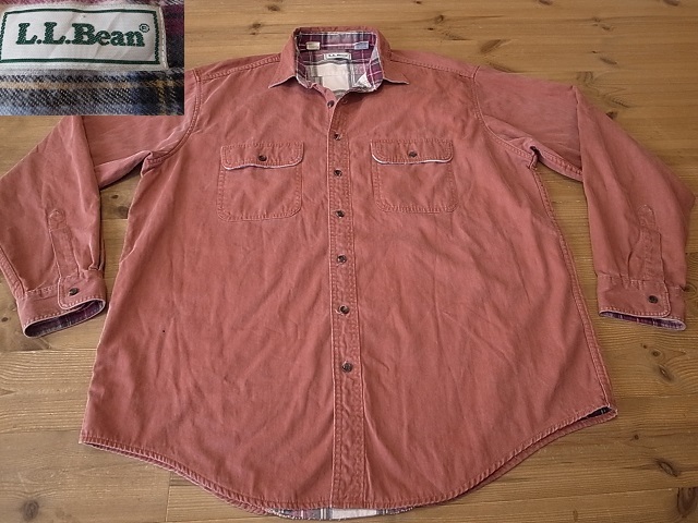カナダ製 L.L.Bean エルエル ビーン 1980年代 ビンテージ コットン ダブルフェイス 長袖 シャツ 赤茶 アメリカ古着 サイズ XL 大きめ拍卖